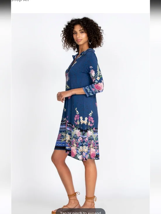 Johnny Was Willowa Polo Tunic Dress Floral Blue Pink Size S resort Travel Beach - Picture 11 of 11